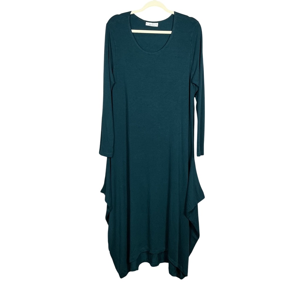 Bryn Walker Teal Green Siro Rayon Lagenlook Draped Midi Dress Long Sleeve L